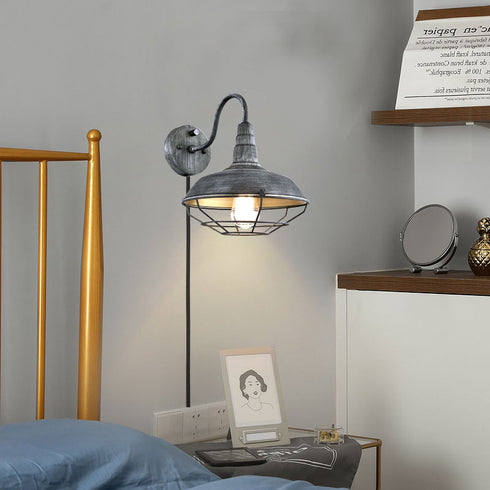 Vintage Stained Finish Wall Light Farmhouse Metal Cage Barn Wall Sconce Blue